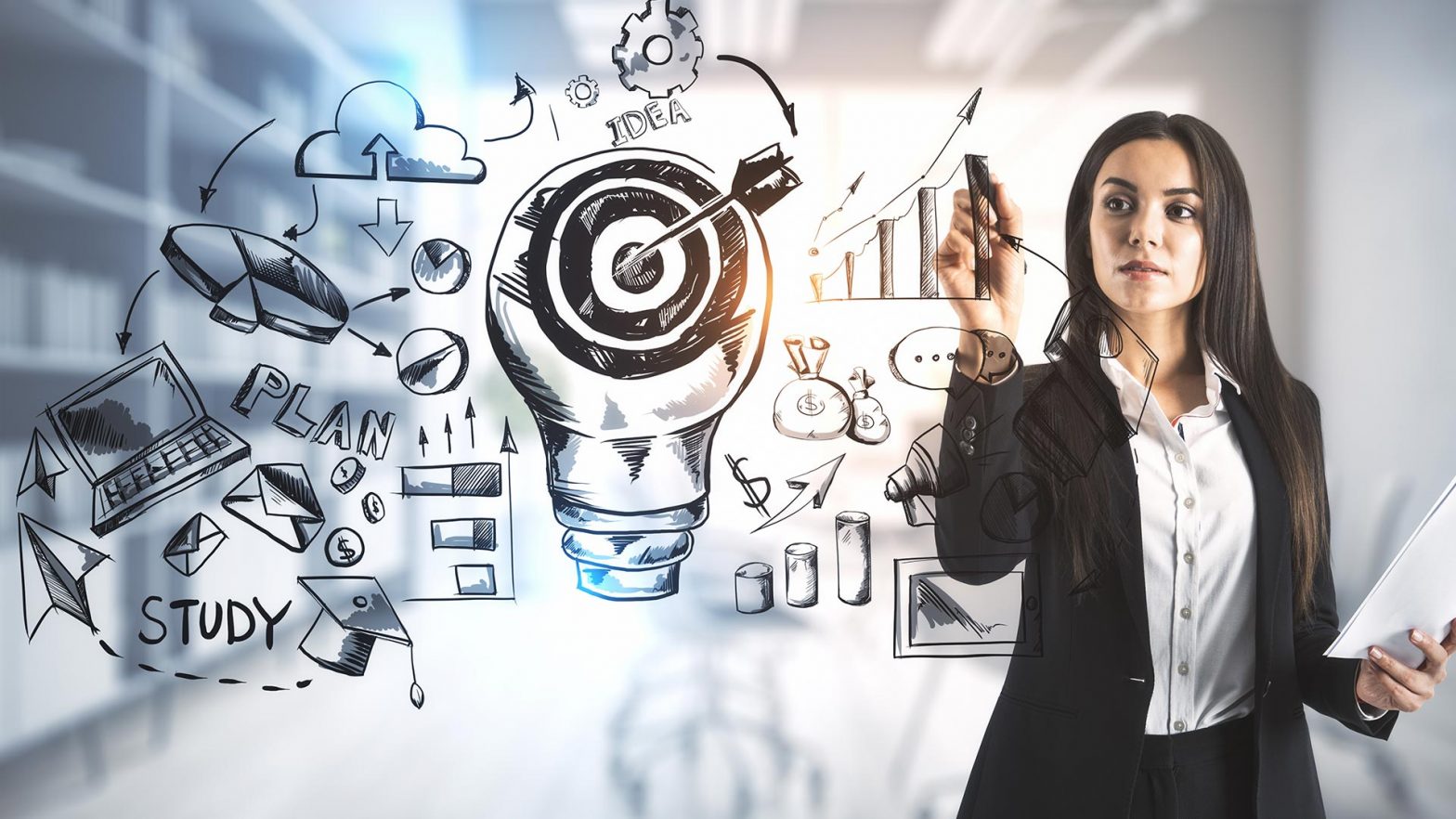 businesswoman drawing business plan