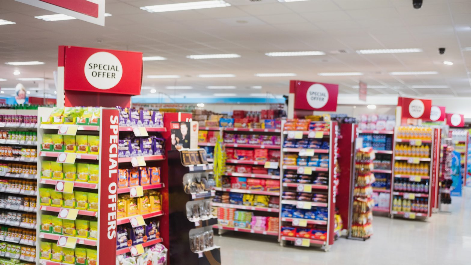 Promotions of products on shelves in a super market