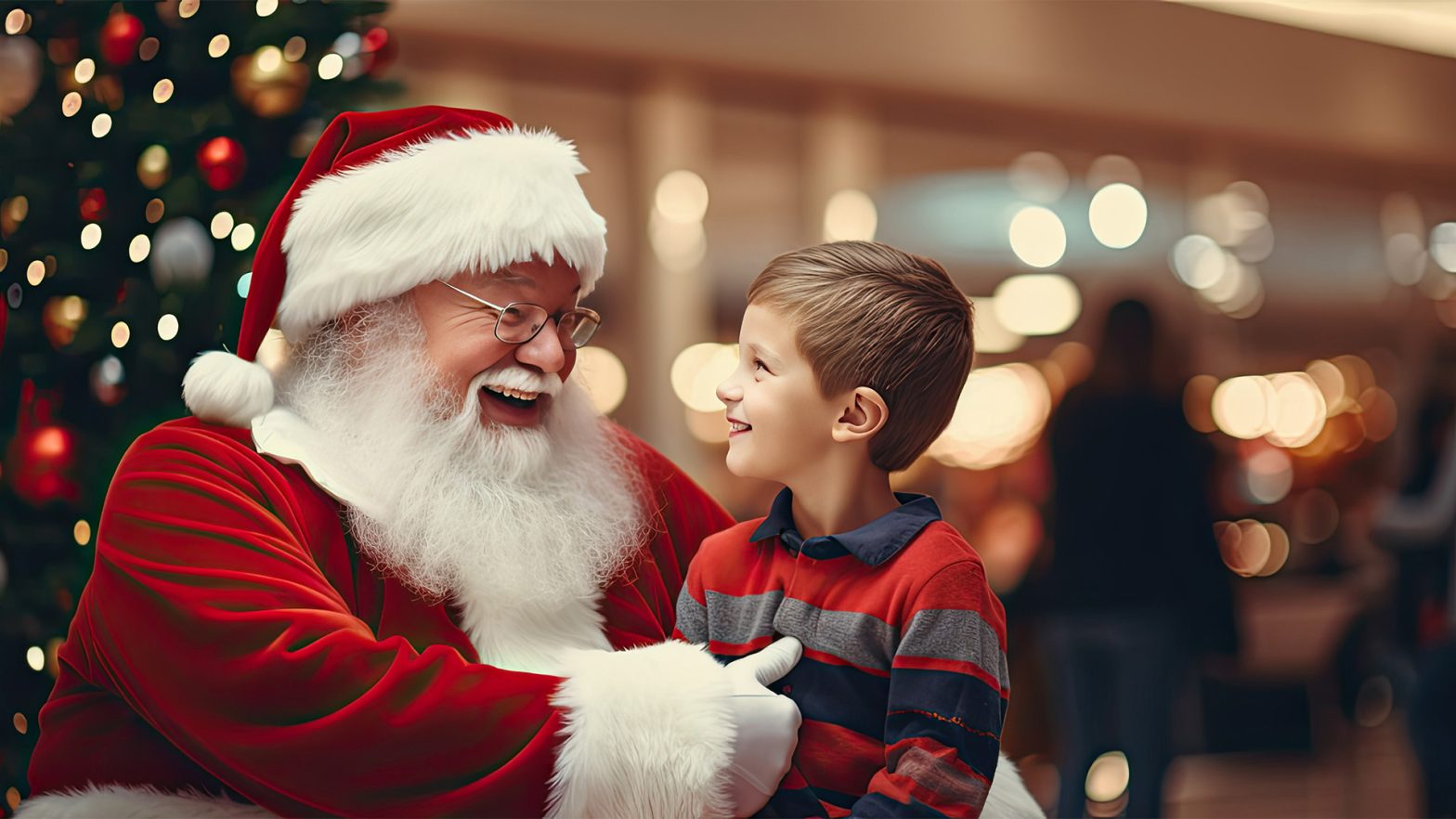 A child in a mall meeting with Santa